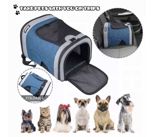 Blue Grey - JESPET Pet Backpack Carrier for Small Dog, Puppy, Soft Carrier Backpack Ideal for Traveling, Hiking, Walking and Outdoor Activities with Family - 13"x 12"x 17"