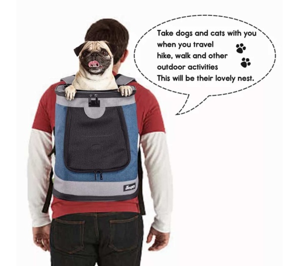 Blue Grey - JESPET Pet Backpack Carrier for Small Dog, Puppy, Soft Carrier Backpack Ideal for Traveling, Hiking, Walking and Outdoor Activities with Family - 13"x 12"x 17"