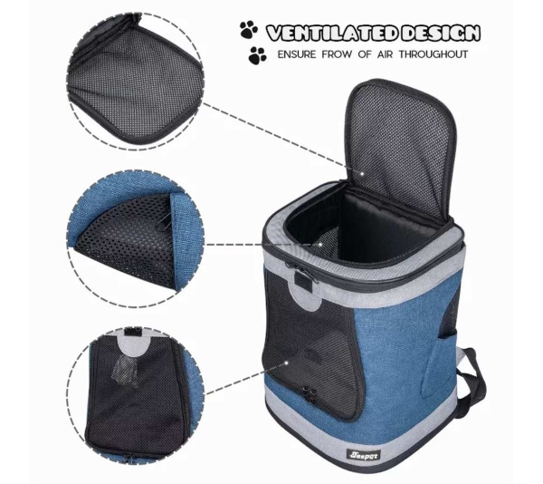 Blue Grey - JESPET Pet Backpack Carrier for Small Dog, Puppy, Soft Carrier Backpack Ideal for Traveling, Hiking, Walking and Outdoor Activities with Family - 13"x 12"x 17"