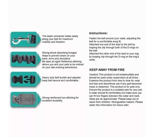 Red - JESPET Hands Free Dog Leash for Running, Walking, Hiking Jogging for Medium & Large Dogs up to 150lbs, Durable Dual Handle Waist Leash with Reflective Bungee and Adjustable Waist - 1'' x 48''