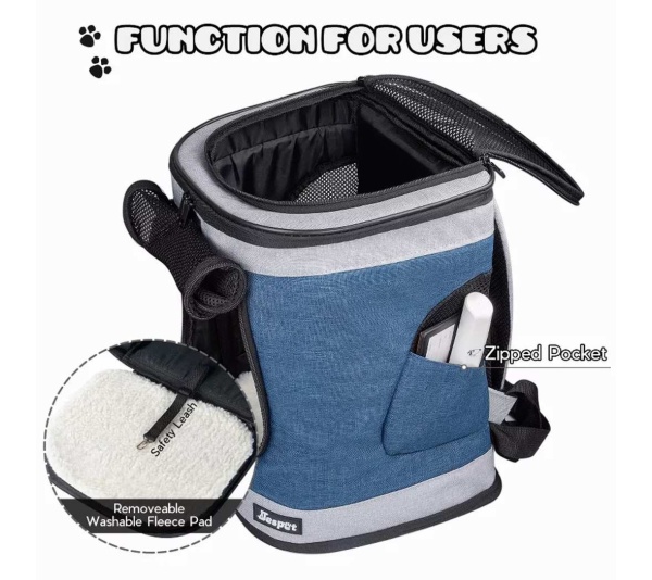 Blue Grey - JESPET Pet Backpack Carrier for Small Dog, Puppy, Soft Carrier Backpack Ideal for Traveling, Hiking, Walking and Outdoor Activities with Family - 13"x 12"x 17"