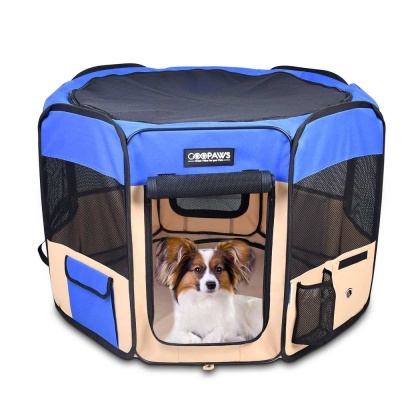 Blue - JESPET Pet Dog Playpens 36", 45" & 61" Portable Soft Dog Exercise Pen Kennel with Carry Bag for Puppy Cats Kittens Rabbits, Indoor/Outdoor Use - 36x36x24 Inch