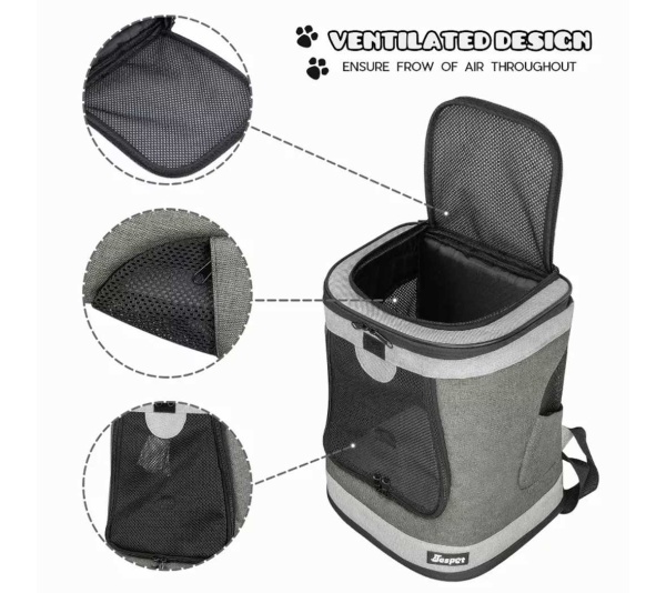 Smoke Grey - JESPET Pet Backpack Carrier for Small Dog, Puppy, Soft Carrier Backpack Ideal for Traveling, Hiking, Walking and Outdoor Activities with Family - 13"x 12"x 17"