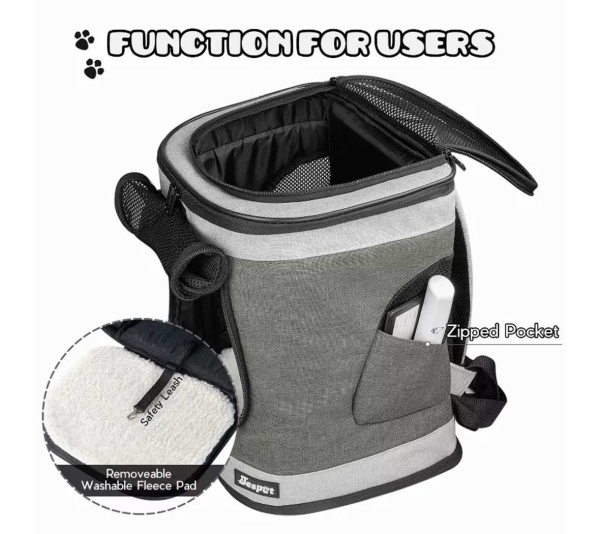 Smoke Grey - JESPET Pet Backpack Carrier for Small Dog, Puppy, Soft Carrier Backpack Ideal for Traveling, Hiking, Walking and Outdoor Activities with Family - 13"x 12"x 17"