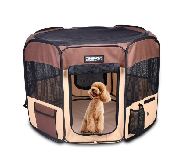 Coffee - JESPET Pet Dog Playpens 36", 45" & 61" Portable Soft Dog Exercise Pen Kennel with Carry Bag for Puppy Cats Kittens Rabbits, Indoor/Outdoor Use - 36x36x24 Inch