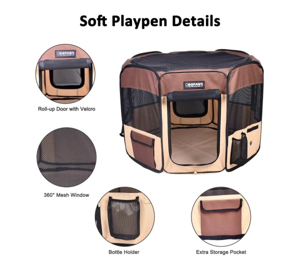 Coffee - JESPET Pet Dog Playpens 36", 45" & 61" Portable Soft Dog Exercise Pen Kennel with Carry Bag for Puppy Cats Kittens Rabbits, Indoor/Outdoor Use - 36x36x24 Inch