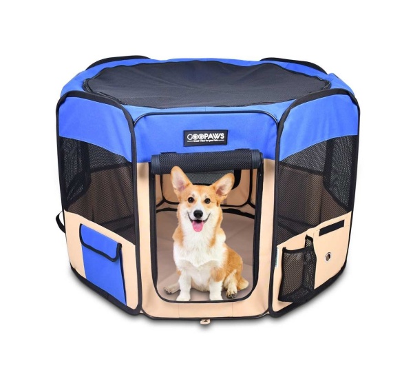 Blue - JESPET Pet Dog Playpens 36", 45" & 61" Portable Soft Dog Exercise Pen Kennel with Carry Bag for Puppy Cats Kittens Rabbits, Indoor/Outdoor Use - 45x45x24 Inch