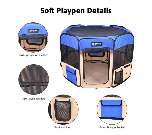 Blue - JESPET Pet Dog Playpens 36", 45" & 61" Portable Soft Dog Exercise Pen Kennel with Carry Bag for Puppy Cats Kittens Rabbits, Indoor/Outdoor Use - 45x45x24 Inch
