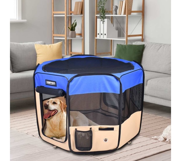 Blue - JESPET Pet Dog Playpens 36", 45" & 61" Portable Soft Dog Exercise Pen Kennel with Carry Bag for Puppy Cats Kittens Rabbits, Indoor/Outdoor Use - 45x45x24 Inch