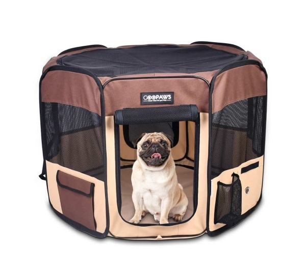 Coffee - JESPET Pet Dog Playpens 36", 45" & 61" Portable Soft Dog Exercise Pen Kennel with Carry Bag for Puppy Cats Kittens Rabbits, Indoor/Outdoor Use - 45x45x24 Inch