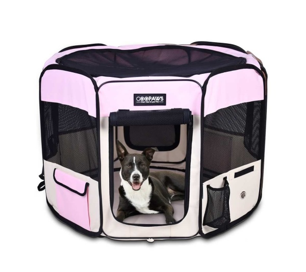 Pink - JESPET Pet Dog Playpens 36", 45" & 61" Portable Soft Dog Exercise Pen Kennel with Carry Bag for Puppy Cats Kittens Rabbits, Indoor/Outdoor Use - 45x45x24 Inch