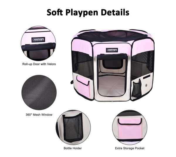 Pink - JESPET Pet Dog Playpens 36", 45" & 61" Portable Soft Dog Exercise Pen Kennel with Carry Bag for Puppy Cats Kittens Rabbits, Indoor/Outdoor Use - 45x45x24 Inch