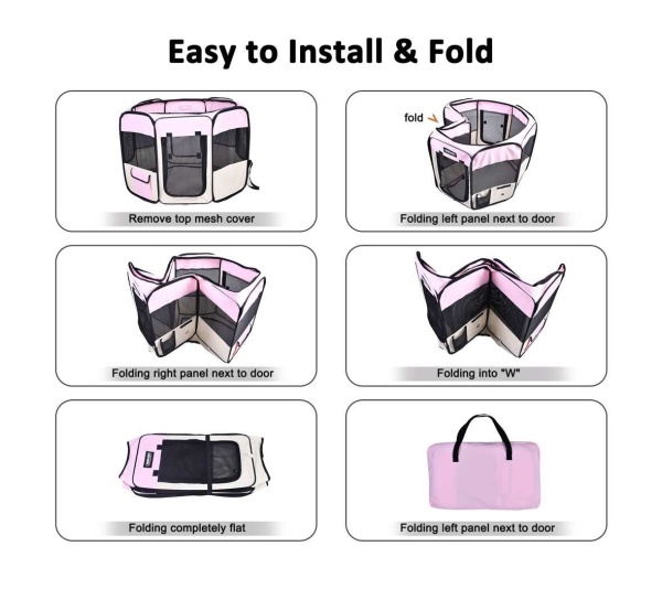 Pink - JESPET Pet Dog Playpens 36", 45" & 61" Portable Soft Dog Exercise Pen Kennel with Carry Bag for Puppy Cats Kittens Rabbits, Indoor/Outdoor Use - 45x45x24 Inch