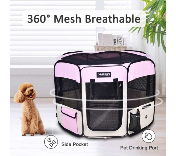Pink - JESPET Pet Dog Playpens 36", 45" & 61" Portable Soft Dog Exercise Pen Kennel with Carry Bag for Puppy Cats Kittens Rabbits, Indoor/Outdoor Use - 45x45x24 Inch