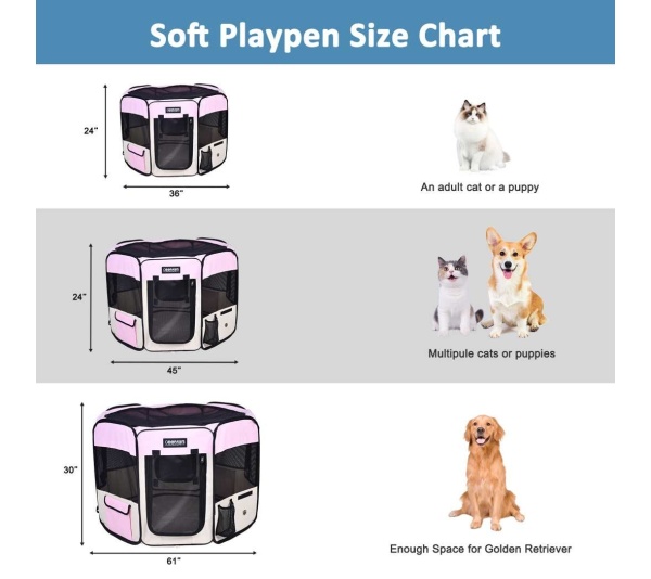 Pink - JESPET Pet Dog Playpens 36", 45" & 61" Portable Soft Dog Exercise Pen Kennel with Carry Bag for Puppy Cats Kittens Rabbits, Indoor/Outdoor Use - 45x45x24 Inch