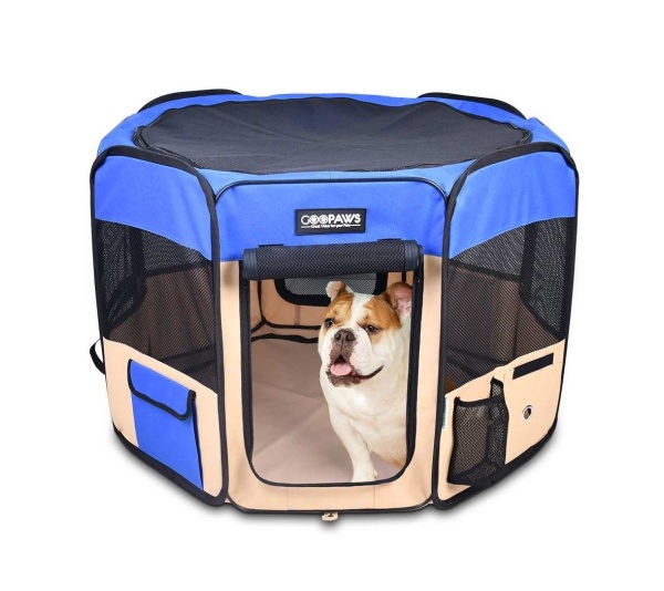 Blue - JESPET Pet Dog Playpens 36", 45" & 61" Portable Soft Dog Exercise Pen Kennel with Carry Bag for Puppy Cats Kittens Rabbits, Indoor/Outdoor Use - 61x61x30 Inch