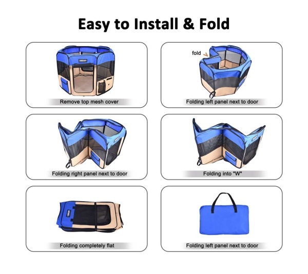 Blue - JESPET Pet Dog Playpens 36", 45" & 61" Portable Soft Dog Exercise Pen Kennel with Carry Bag for Puppy Cats Kittens Rabbits, Indoor/Outdoor Use - 61x61x30 Inch