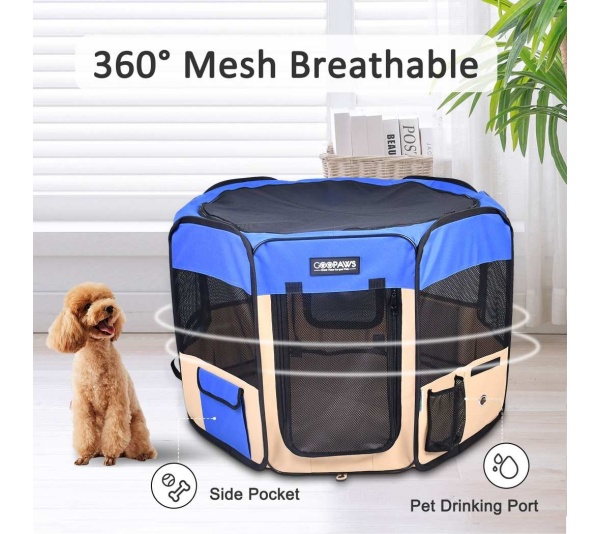 Blue - JESPET Pet Dog Playpens 36", 45" & 61" Portable Soft Dog Exercise Pen Kennel with Carry Bag for Puppy Cats Kittens Rabbits, Indoor/Outdoor Use - 61x61x30 Inch