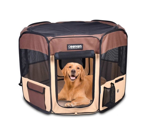 Coffee - JESPET Pet Dog Playpens 36", 45" & 61" Portable Soft Dog Exercise Pen Kennel with Carry Bag for Puppy Cats Kittens Rabbits, Indoor/Outdoor Use - 61x61x30 Inch