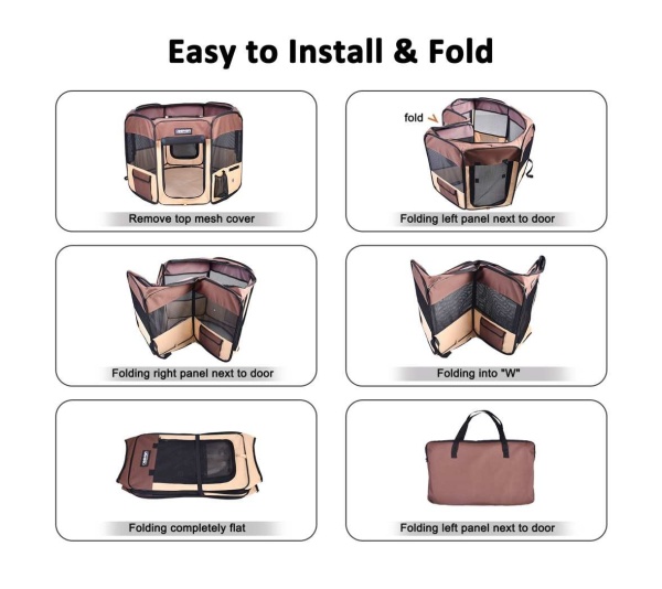 Coffee - JESPET Pet Dog Playpens 36", 45" & 61" Portable Soft Dog Exercise Pen Kennel with Carry Bag for Puppy Cats Kittens Rabbits, Indoor/Outdoor Use - 61x61x30 Inch