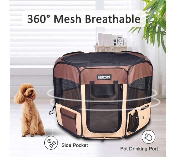 Coffee - JESPET Pet Dog Playpens 36", 45" & 61" Portable Soft Dog Exercise Pen Kennel with Carry Bag for Puppy Cats Kittens Rabbits, Indoor/Outdoor Use - 61x61x30 Inch