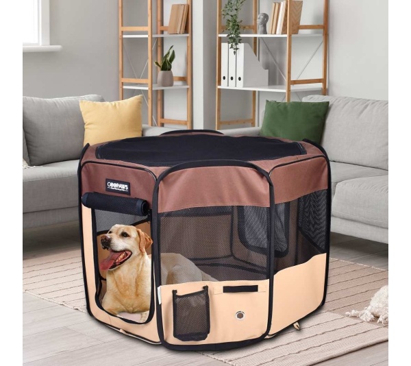 Coffee - JESPET Pet Dog Playpens 36", 45" & 61" Portable Soft Dog Exercise Pen Kennel with Carry Bag for Puppy Cats Kittens Rabbits, Indoor/Outdoor Use - 61x61x30 Inch