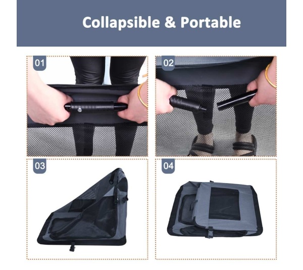 Grey - JESPET Soft Pet Crates Kennel, 3 Door Soft Sided Folding Travel Pet Carrier with Straps and Fleece Mat for Dogs, Cats, Rabbits, Indoor/Outdoor Use with Grey, Blue & Beige, Black - 36"L x 24"W x 27"H