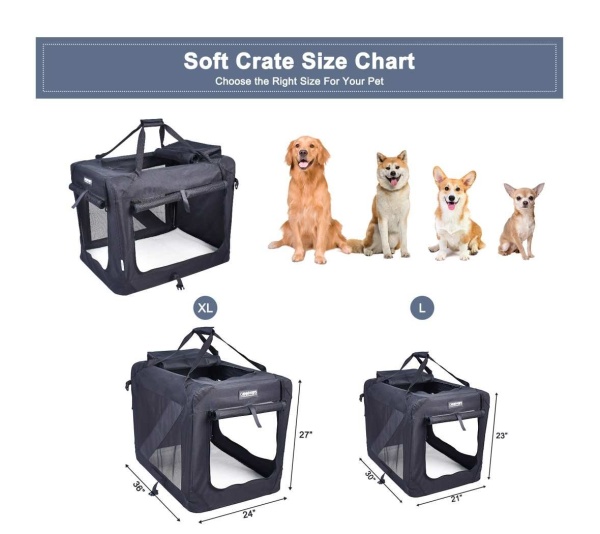Black - JESPET Soft Pet Crates Kennel, 3 Door Soft Sided Folding Travel Pet Carrier with Straps and Fleece Mat for Dogs, Cats, Rabbits, Indoor/Outdoor Use with Grey, Blue & Beige, Black - 30"L x 21"W x 23"H