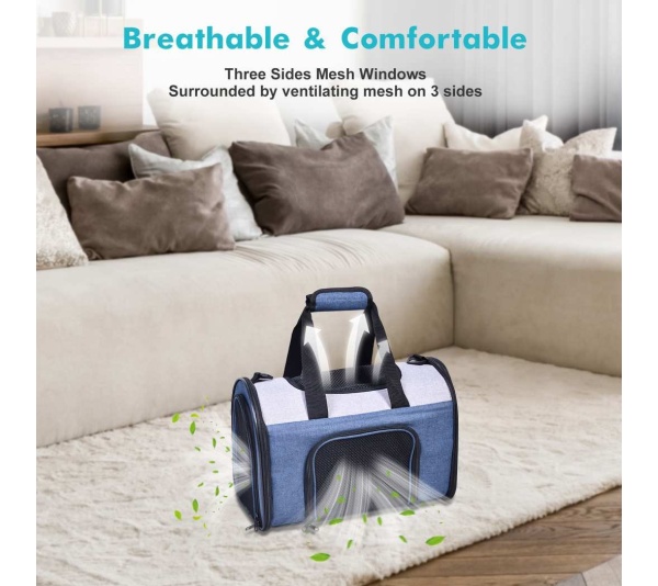 Blue Grey - JESPET Soft-Sided Kennel Pet Carrier for Small Dogs, Cats, Puppy, Airline Approved Cat Carriers Dog Carrier Collapsible, Travel Handbag & Car Seat - 16" x 10" x 11"