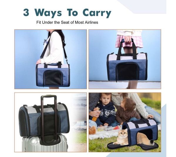 Blue Grey - JESPET Soft-Sided Kennel Pet Carrier for Small Dogs, Cats, Puppy, Airline Approved Cat Carriers Dog Carrier Collapsible, Travel Handbag & Car Seat - 16" x 10" x 11"