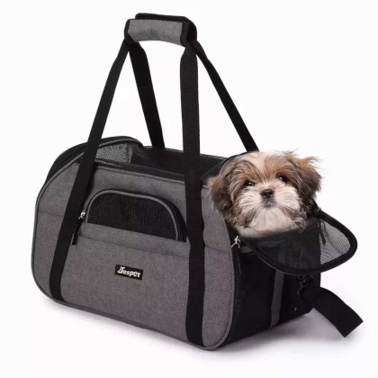 Smoke Grey - JESPET Soft-Sided Kennel Pet Carrier for Small Dogs, Cats, Puppy, Airline Approved Cat Carriers Dog Carrier Collapsible, Travel Handbag & Car Seat - 17" x 9" x 11.5"
