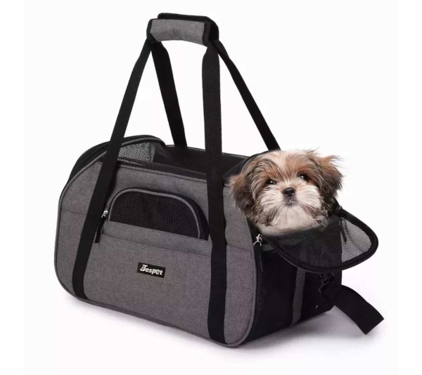 Smoke Grey - JESPET Soft-Sided Kennel Pet Carrier for Small Dogs, Cats, Puppy, Airline Approved Cat Carriers Dog Carrier Collapsible, Travel Handbag & Car Seat - 19" x 10" x 13"