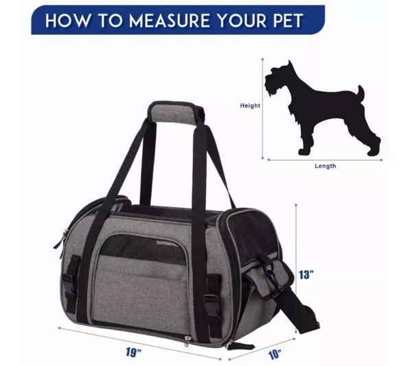 Smoke Grey - JESPET Soft-Sided Kennel Pet Carrier for Small Dogs, Cats, Puppy, Airline Approved Cat Carriers Dog Carrier Collapsible, Travel Handbag & Car Seat - 19" x 10" x 13"