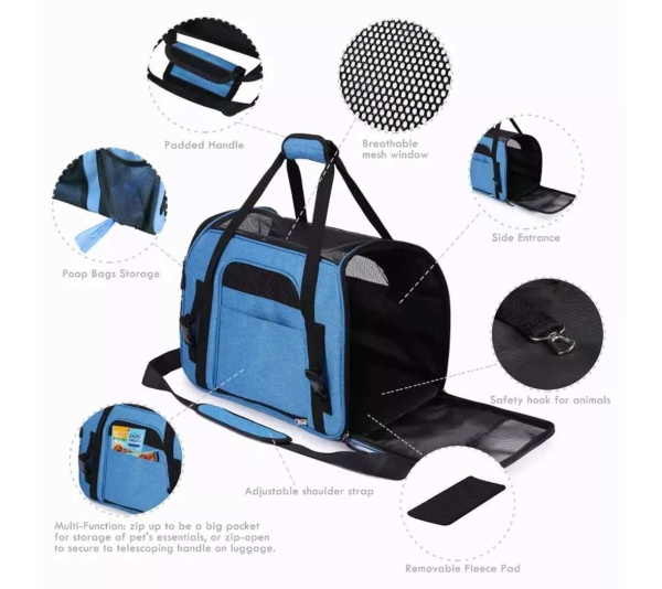 Turquoise Blue - JESPET Soft-Sided Kennel Pet Carrier for Small Dogs, Cats, Puppy, Airline Approved Cat Carriers Dog Carrier Collapsible, Travel Handbag & Car Seat - 17" x 9" x 11.5"