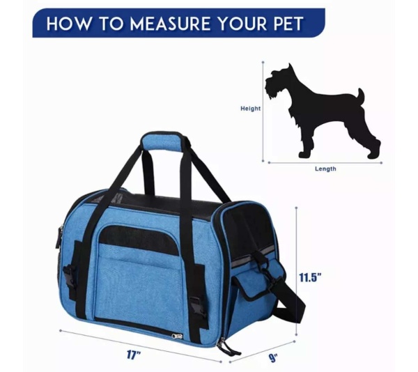 Turquoise Blue - JESPET Soft-Sided Kennel Pet Carrier for Small Dogs, Cats, Puppy, Airline Approved Cat Carriers Dog Carrier Collapsible, Travel Handbag & Car Seat - 17" x 9" x 11.5"