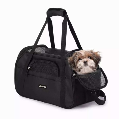 Black - JESPET Soft-Sided Kennel Pet Carrier for Small Dogs, Cats, Puppy, Airline Approved Cat Carriers Dog Carrier Collapsible, Travel Handbag & Car Seat - 17" x 9" x 11.5"