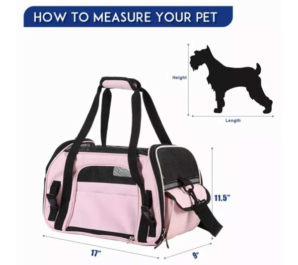 Pink - JESPET Soft-Sided Kennel Pet Carrier for Small Dogs, Cats, Puppy, Airline Approved Cat Carriers Dog Carrier Collapsible, Travel Handbag & Car Seat - 17" x 9" x 11.5"