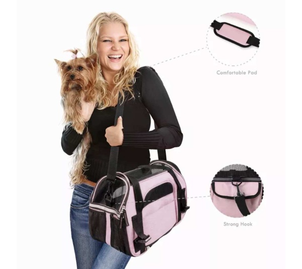 Pink - JESPET Soft-Sided Kennel Pet Carrier for Small Dogs, Cats, Puppy, Airline Approved Cat Carriers Dog Carrier Collapsible, Travel Handbag & Car Seat - 17" x 9" x 11.5"
