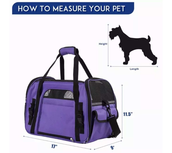 Purple - JESPET Soft-Sided Kennel Pet Carrier for Small Dogs, Cats, Puppy, Airline Approved Cat Carriers Dog Carrier Collapsible, Travel Handbag & Car Seat - 17" x 9" x 11.5"