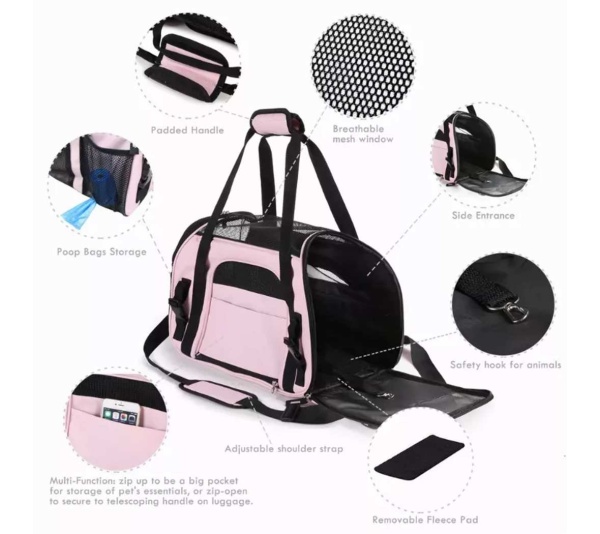 Pink - JESPET Soft-Sided Kennel Pet Carrier for Small Dogs, Cats, Puppy, Airline Approved Cat Carriers Dog Carrier Collapsible, Travel Handbag & Car Seat - 19" x 10" x 13"