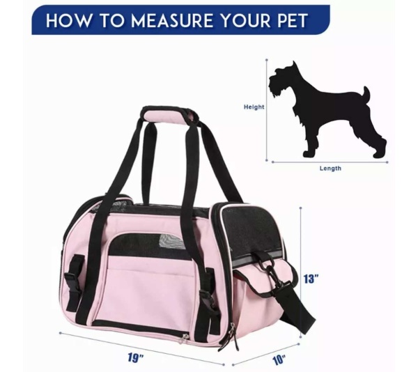 Pink - JESPET Soft-Sided Kennel Pet Carrier for Small Dogs, Cats, Puppy, Airline Approved Cat Carriers Dog Carrier Collapsible, Travel Handbag & Car Seat - 19" x 10" x 13"