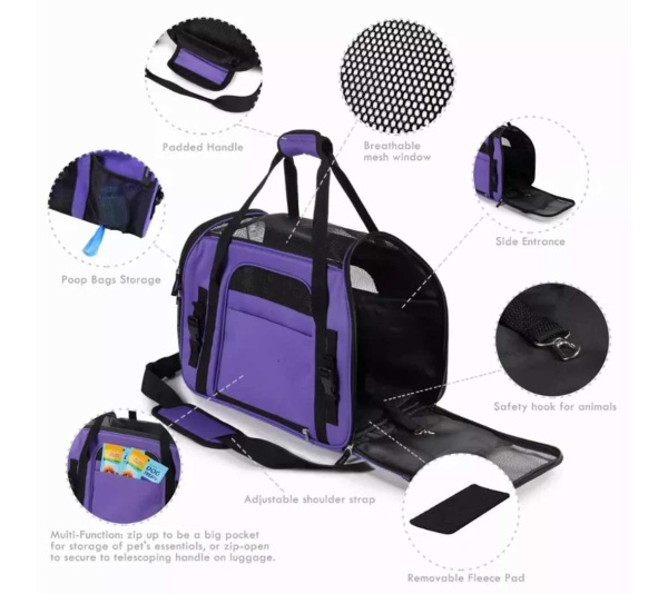 Purple - JESPET Soft-Sided Kennel Pet Carrier for Small Dogs, Cats, Puppy, Airline Approved Cat Carriers Dog Carrier Collapsible, Travel Handbag & Car Seat - 19" x 10" x 13"