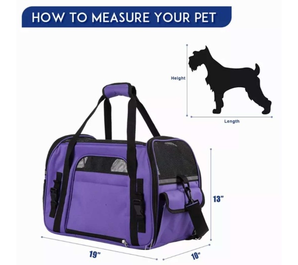 Purple - JESPET Soft-Sided Kennel Pet Carrier for Small Dogs, Cats, Puppy, Airline Approved Cat Carriers Dog Carrier Collapsible, Travel Handbag & Car Seat - 19" x 10" x 13"