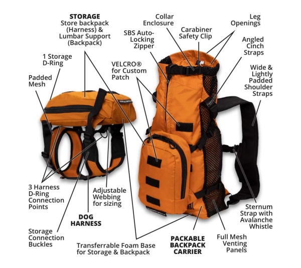 Sunset Orange - Walk-On with Harness & Storage - X-Small (11-13" Neck 11-15" Chest)