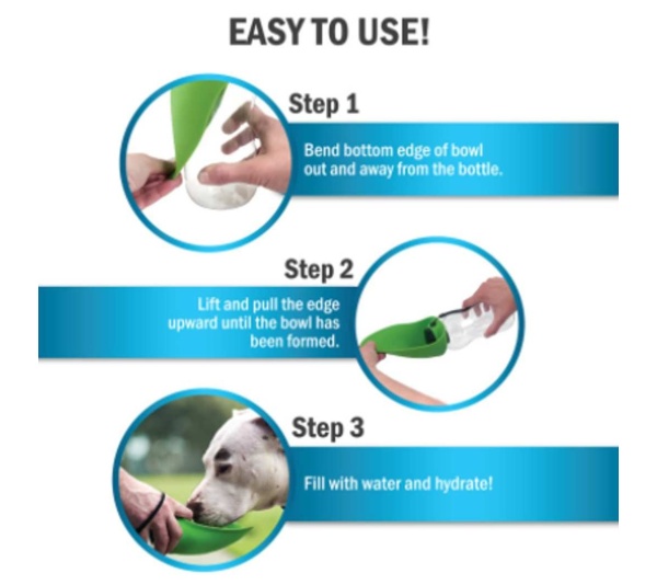 Pink - Fold-A-Bowl - Portable Pet Water Bottle and Bowl