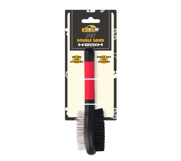 Black/Red - Double Sided Pet Brush - Bristles and Pins