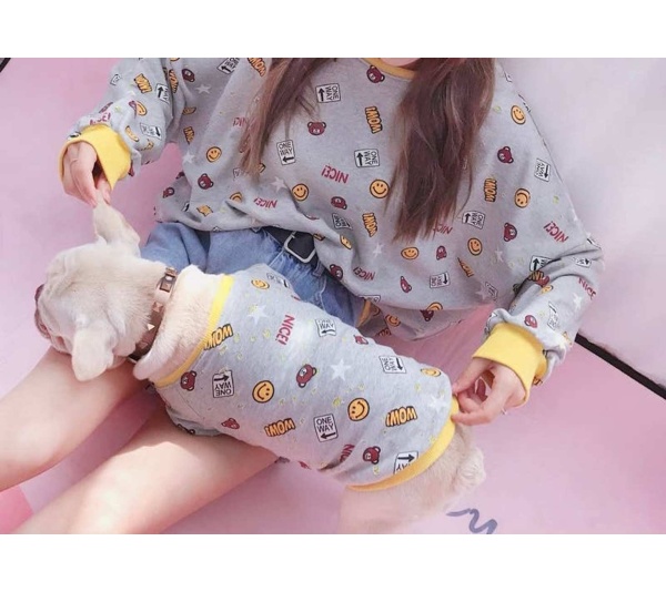 Gray - Smile Everyday - Matching Pet and Owner Clothing Set -   Large
