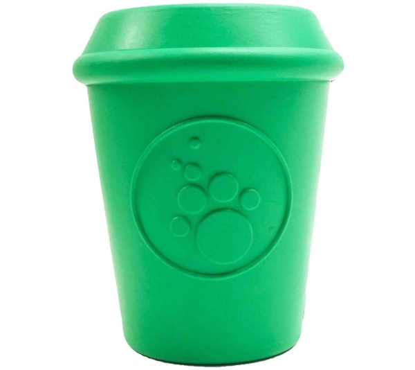 Green - Coffee Cup Durable Rubber Chew Toy and Treat Dispenser - Medium