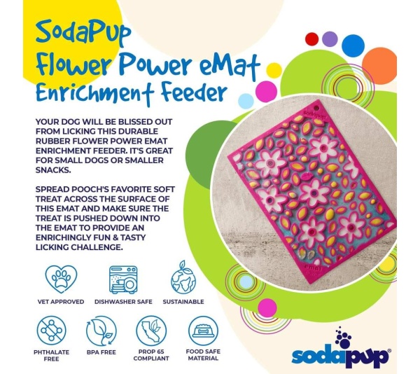 Pink - Flower Power Design eMat Enrichment Lick Mat  - Small