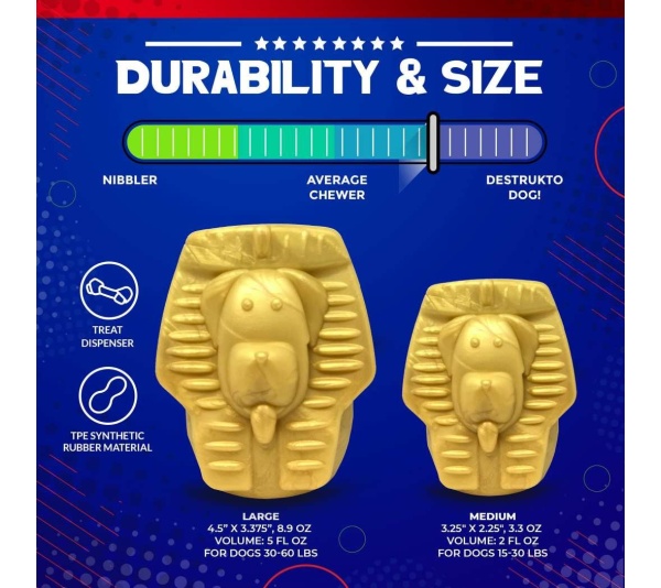 Gold - MKB Doggie Pharaoh Durable Chew Toy & Treat Dispenser  - Medium
